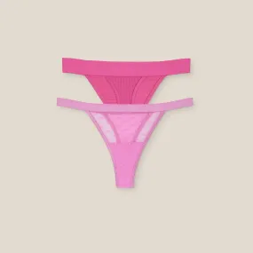 Limited Edition Love Heart/Bare Mesh Thong (2Pack) - Pink