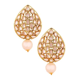 18K Antique Gold Plated Kundan Pearl Drop Large Earring For Women