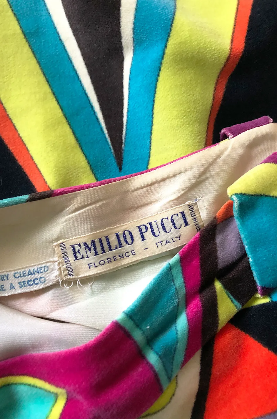 1960s Emilio Pucci Bright Geomteric Shaped Print Velvet Skirt