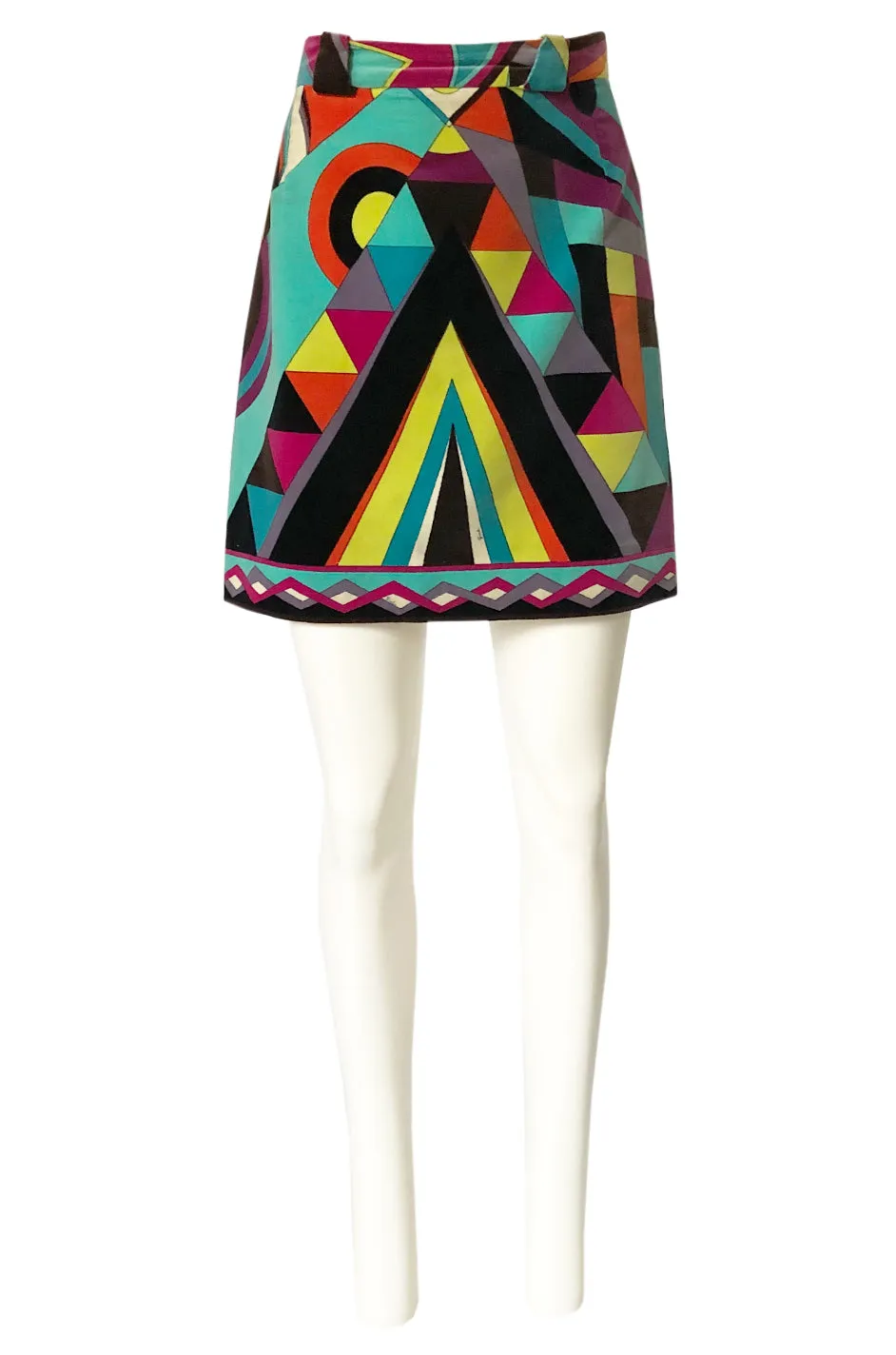 1960s Emilio Pucci Bright Geomteric Shaped Print Velvet Skirt