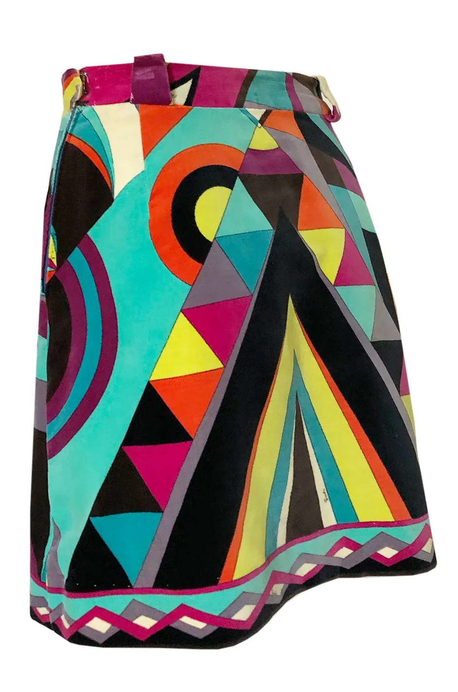 1960s Emilio Pucci Bright Geomteric Shaped Print Velvet Skirt