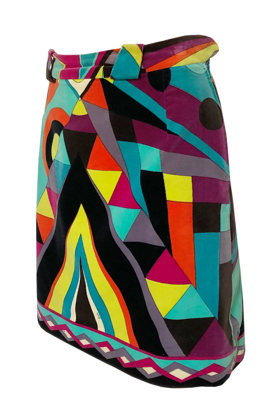 1960s Emilio Pucci Bright Geomteric Shaped Print Velvet Skirt