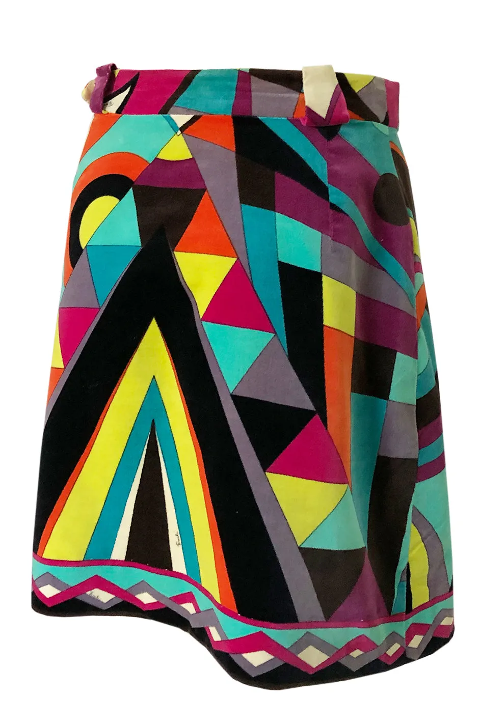 1960s Emilio Pucci Bright Geomteric Shaped Print Velvet Skirt