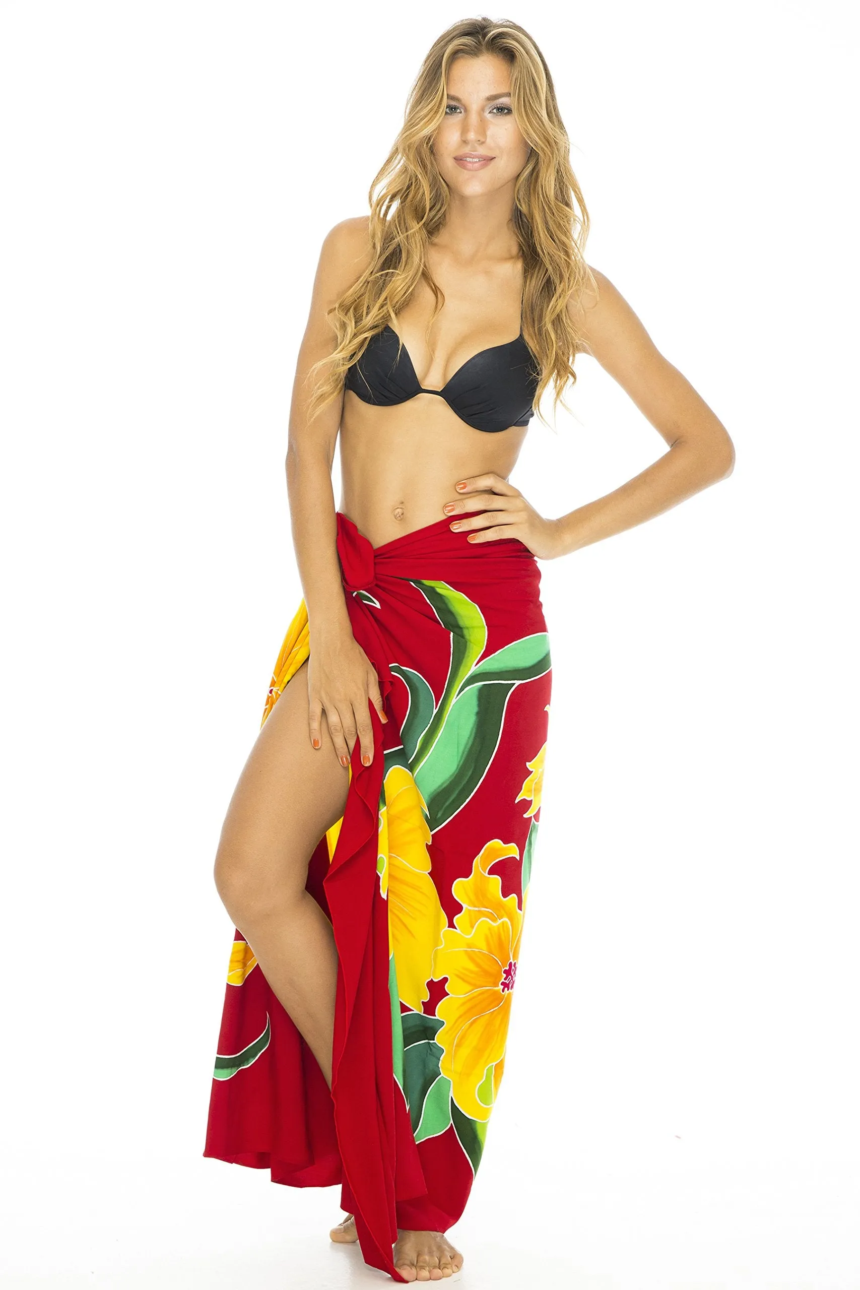 Back From Bali Womens Sarong Swimsuit Cover Up Floral Beach Wear Bikini Wrap Skirt with Coconut Clip Lily