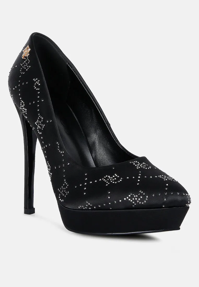 Ballard Monogram Satin Stiletto Pumps By Ruw