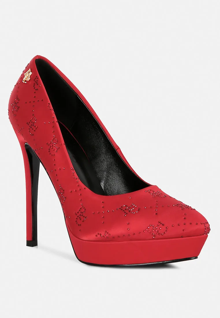 Ballard Monogram Satin Stiletto Pumps By Ruw