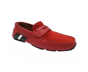 Bally Men's Red Piotre Leather / Suede With Black / White Web Logo Slip On Loafer Shoes (6.5 EU / 7.5D US)