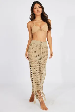 Beige Beach Crochet Maxi Skirt