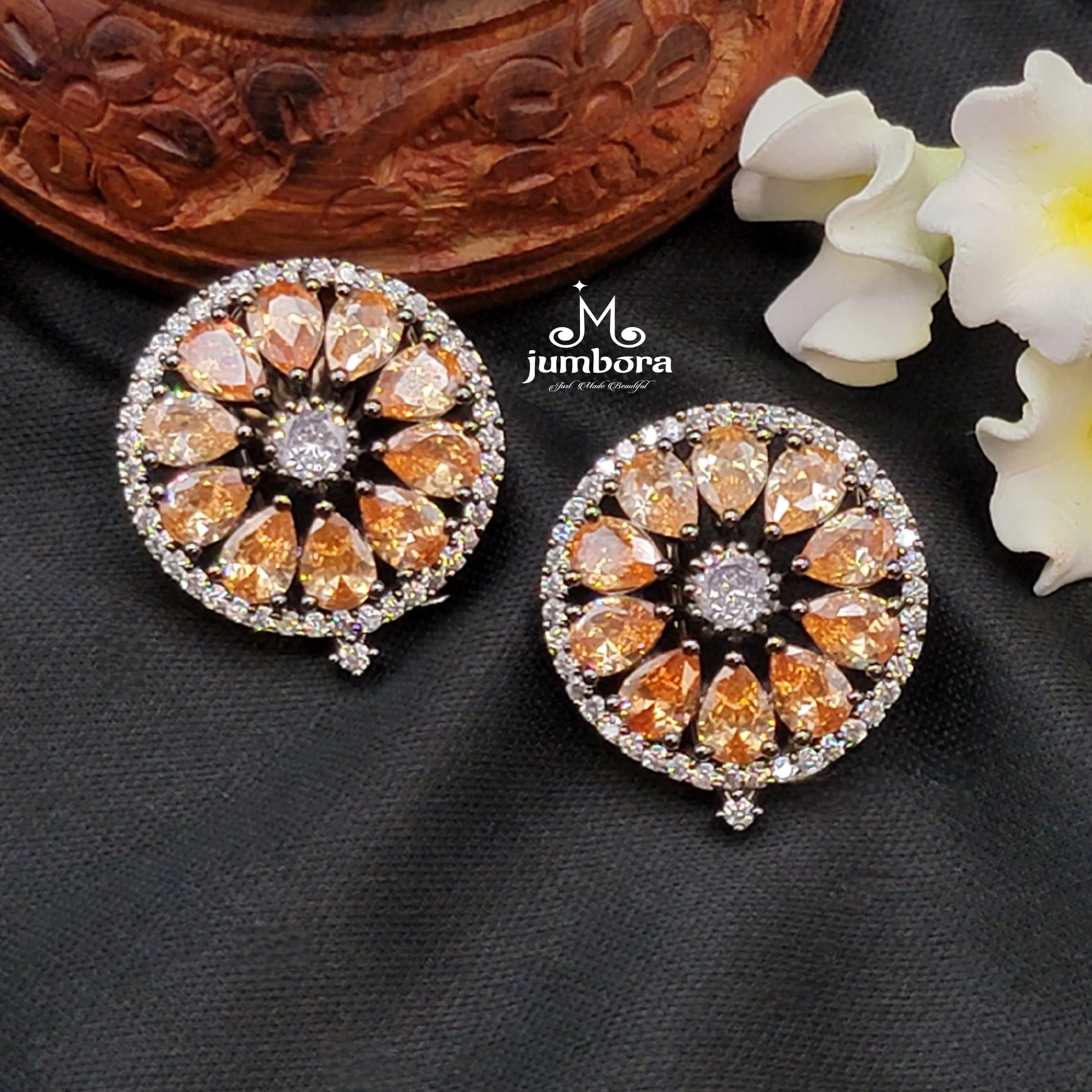 Champagne Color Victorian AD Zircon Stud Earring