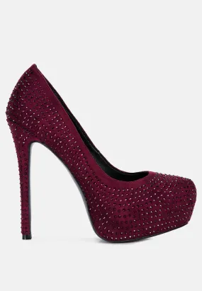 Clarisse Diamante Faux Suede High Heeled Pumps By Ruw