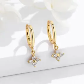 Crystal Clover Drop Earrings - Gold