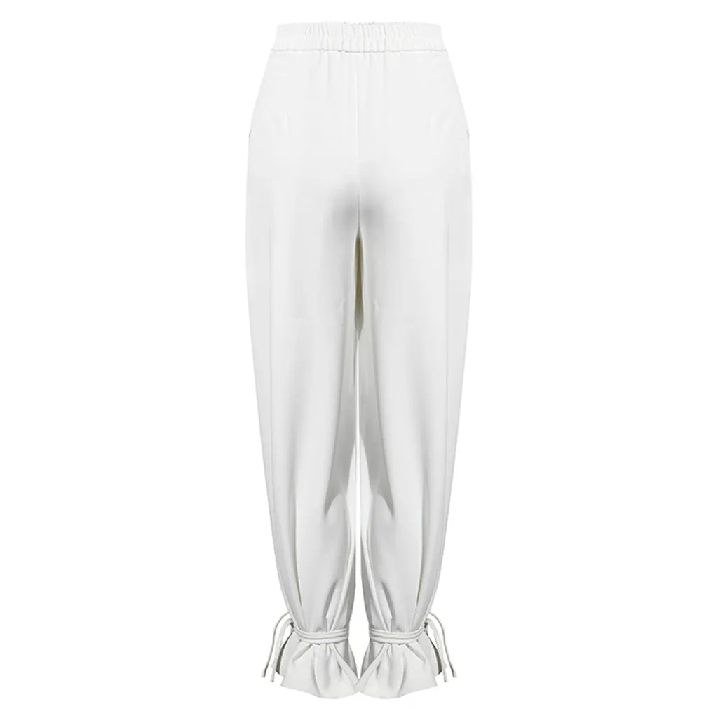 Elegant Solid Color Ankle Tie High Waist Wide Leg Pants