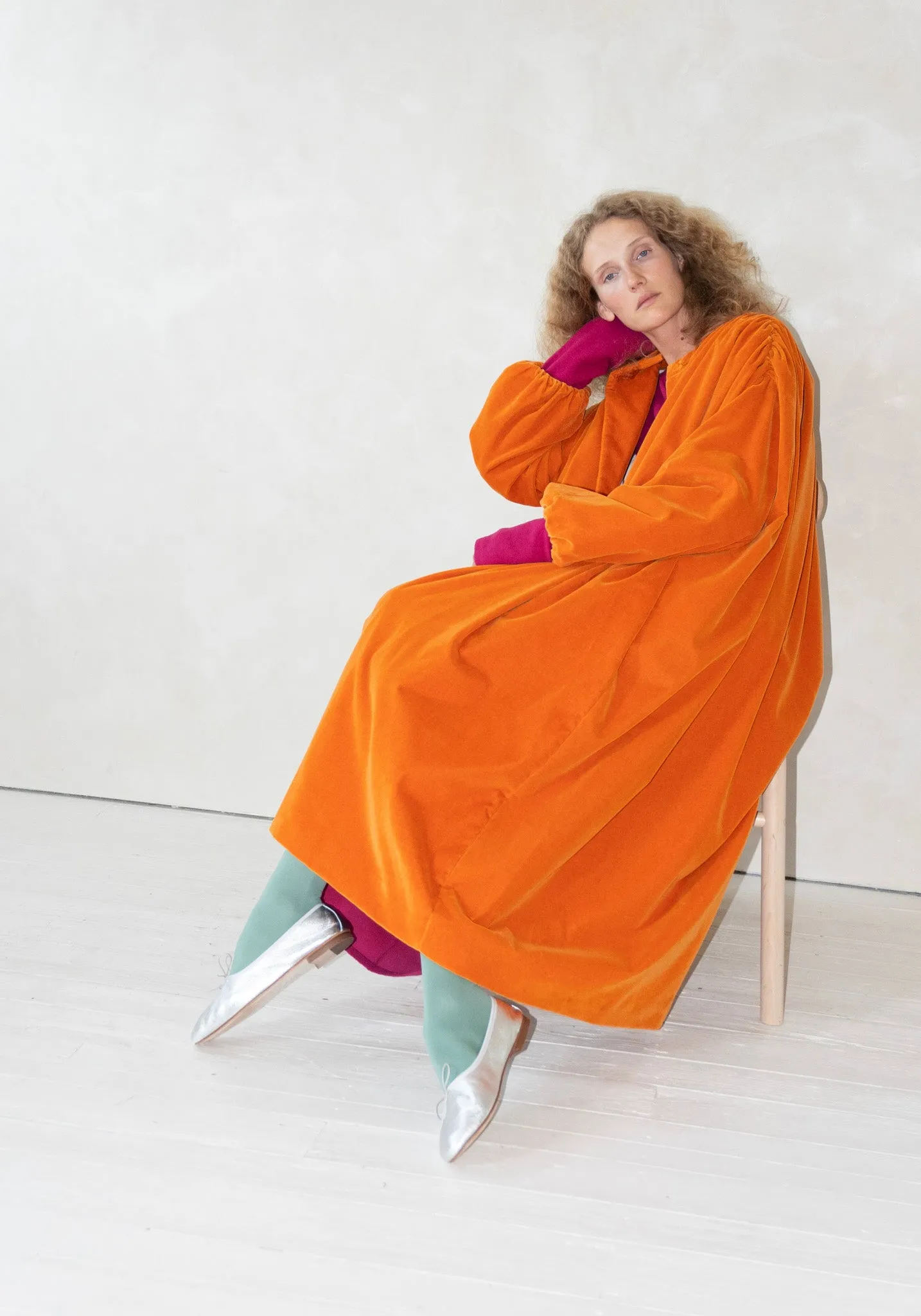 Gathered Opera Coat in Orange