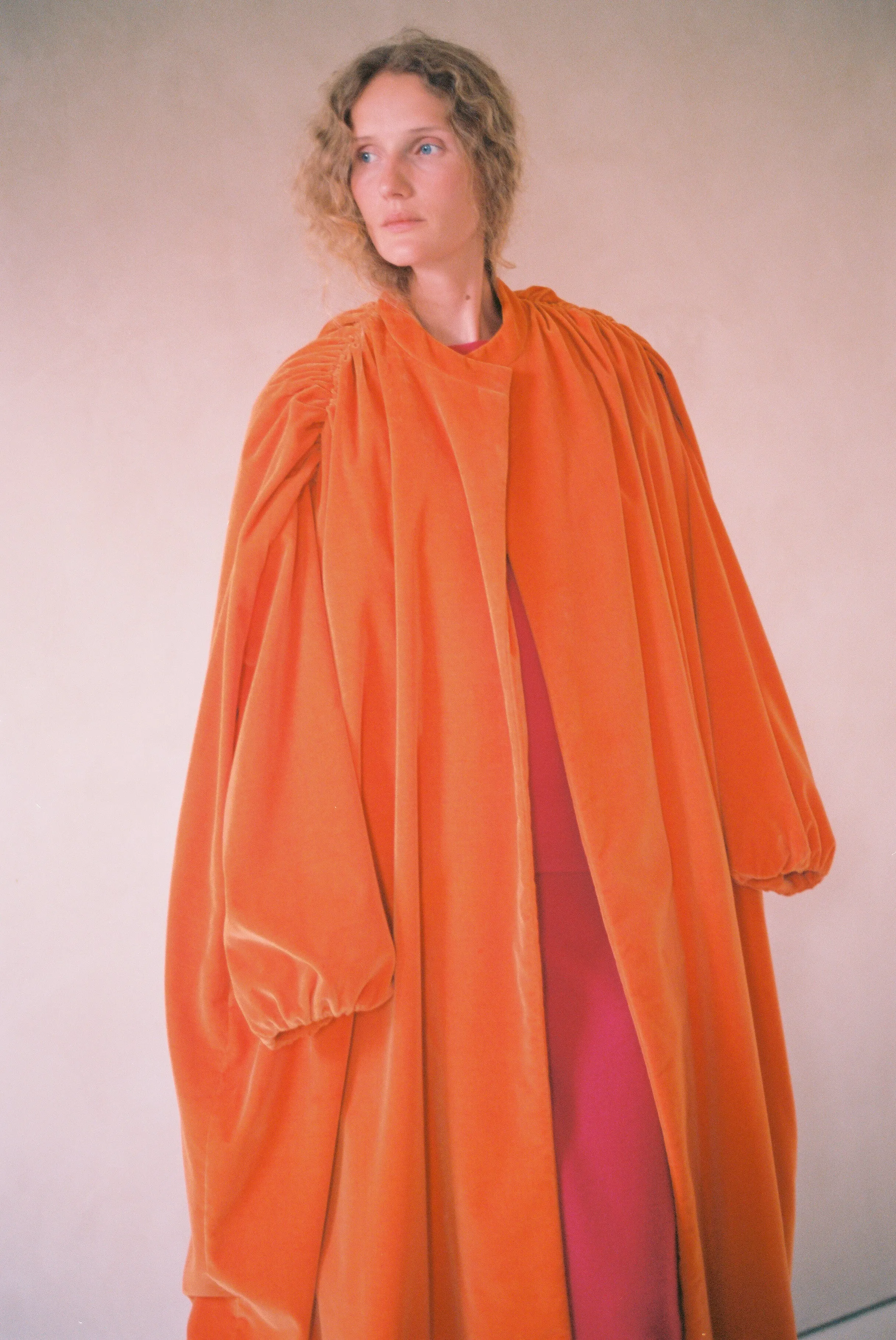 Gathered Opera Coat in Orange