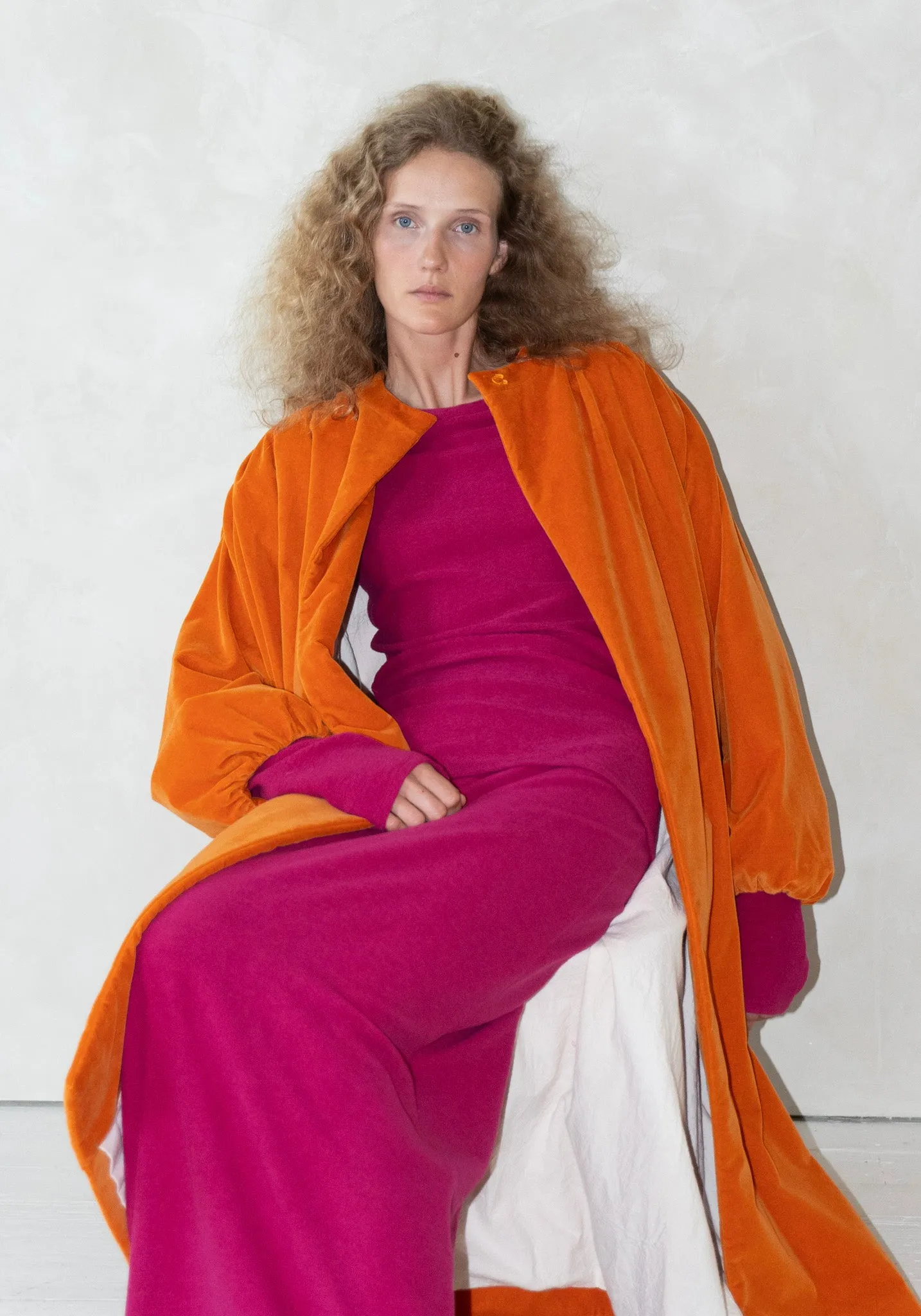 Gathered Opera Coat in Orange