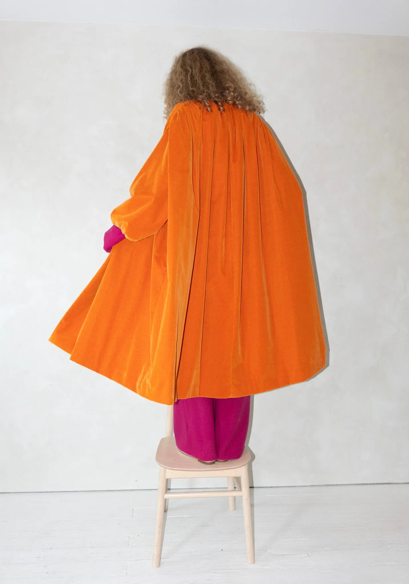 Gathered Opera Coat in Orange