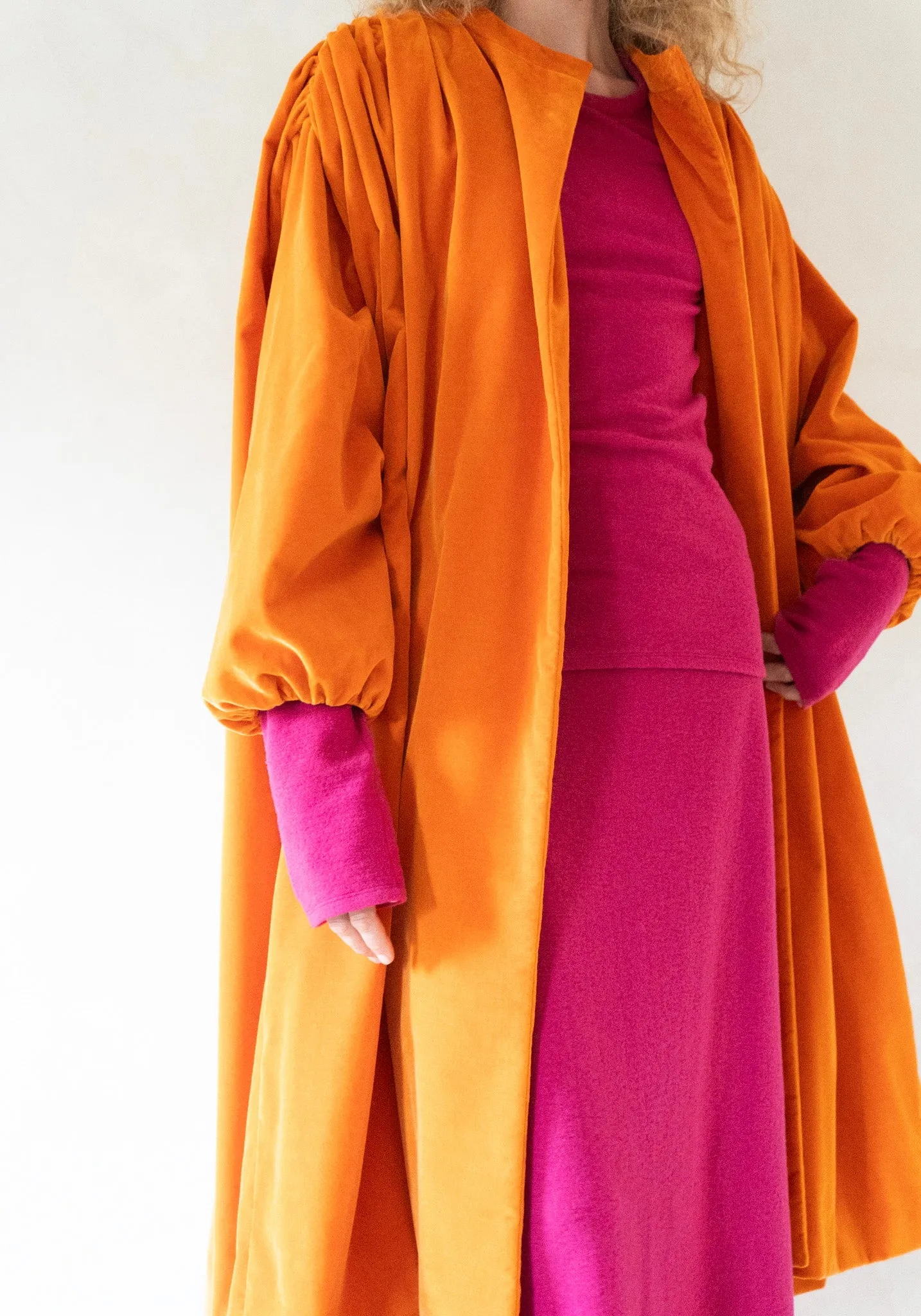 Gathered Opera Coat in Orange