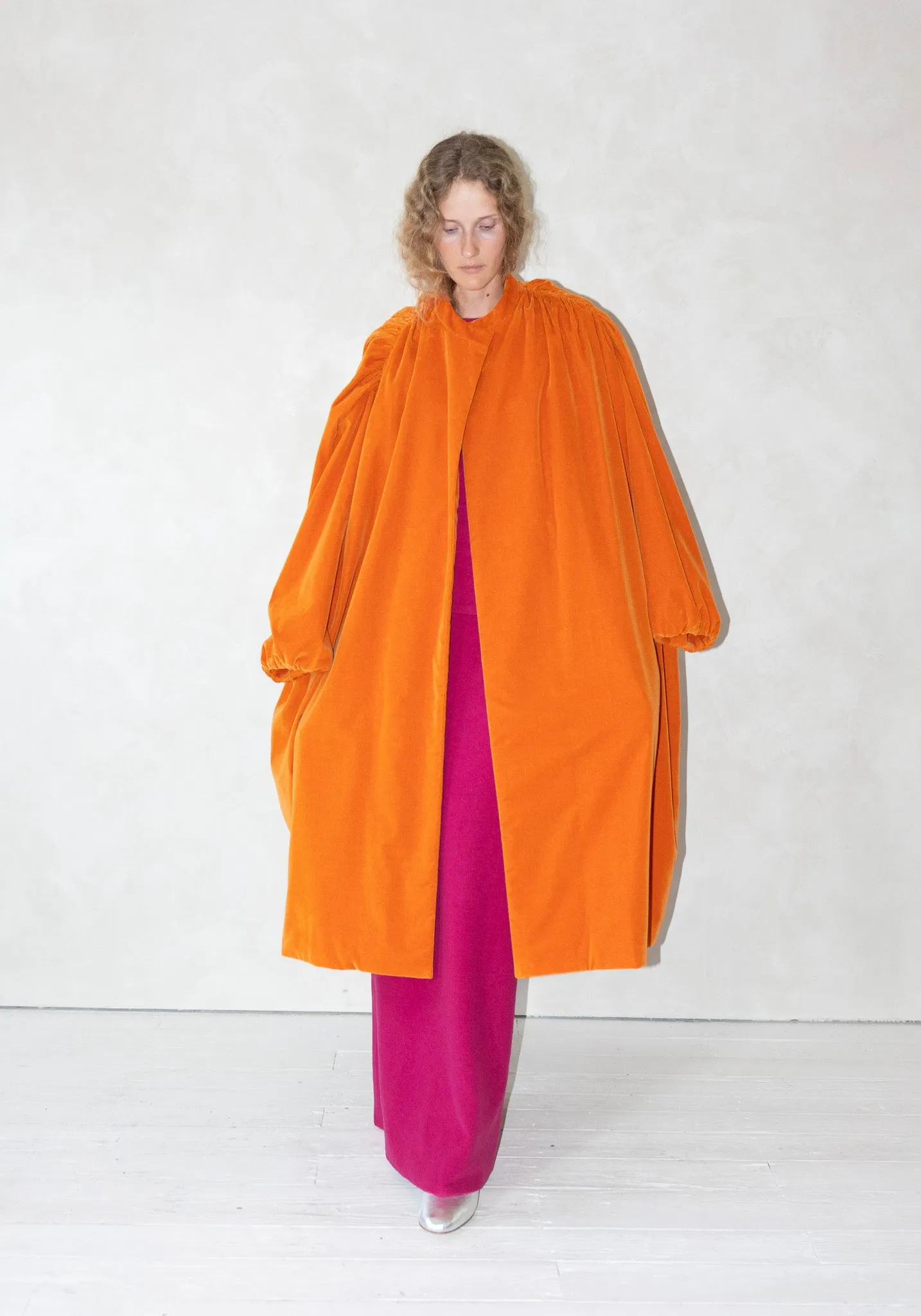 Gathered Opera Coat in Orange