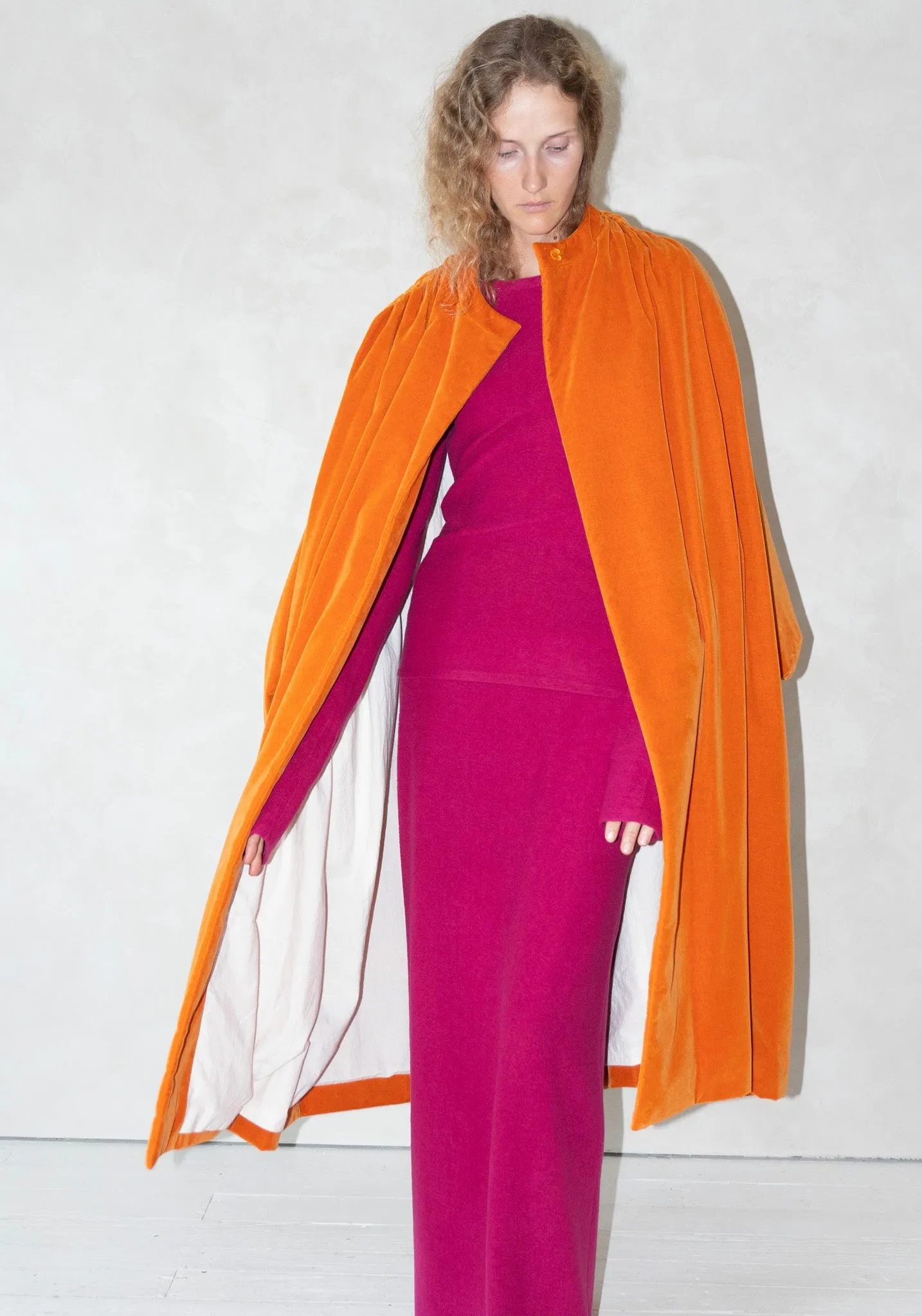 Gathered Opera Coat in Orange