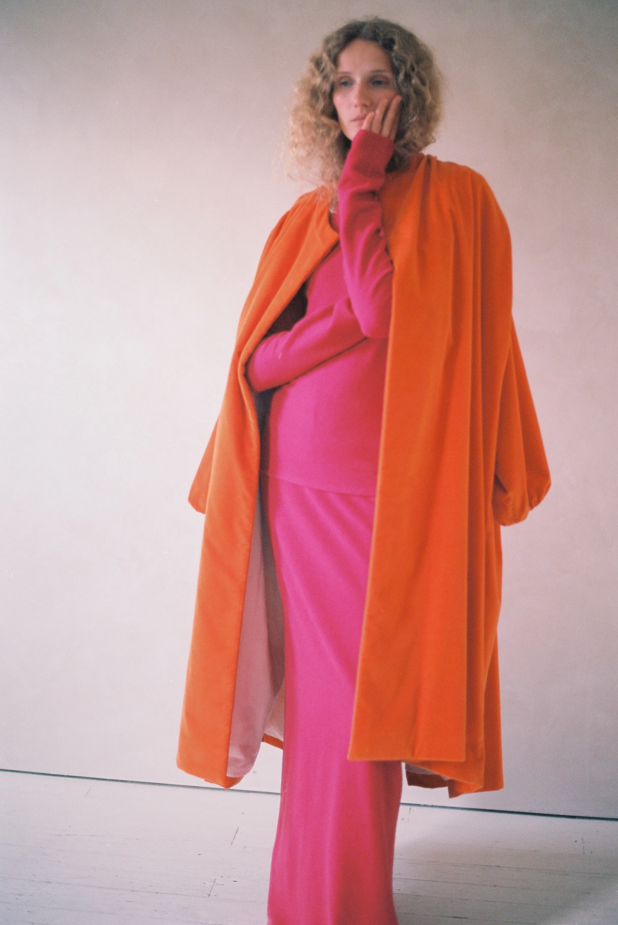 Gathered Opera Coat in Orange