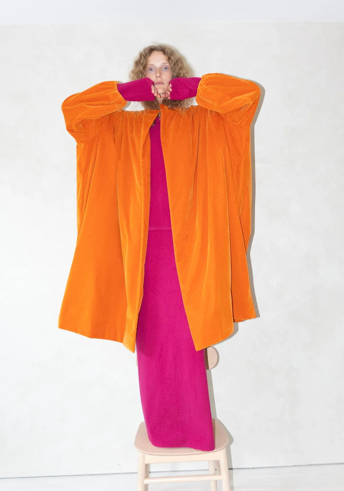 Gathered Opera Coat in Orange