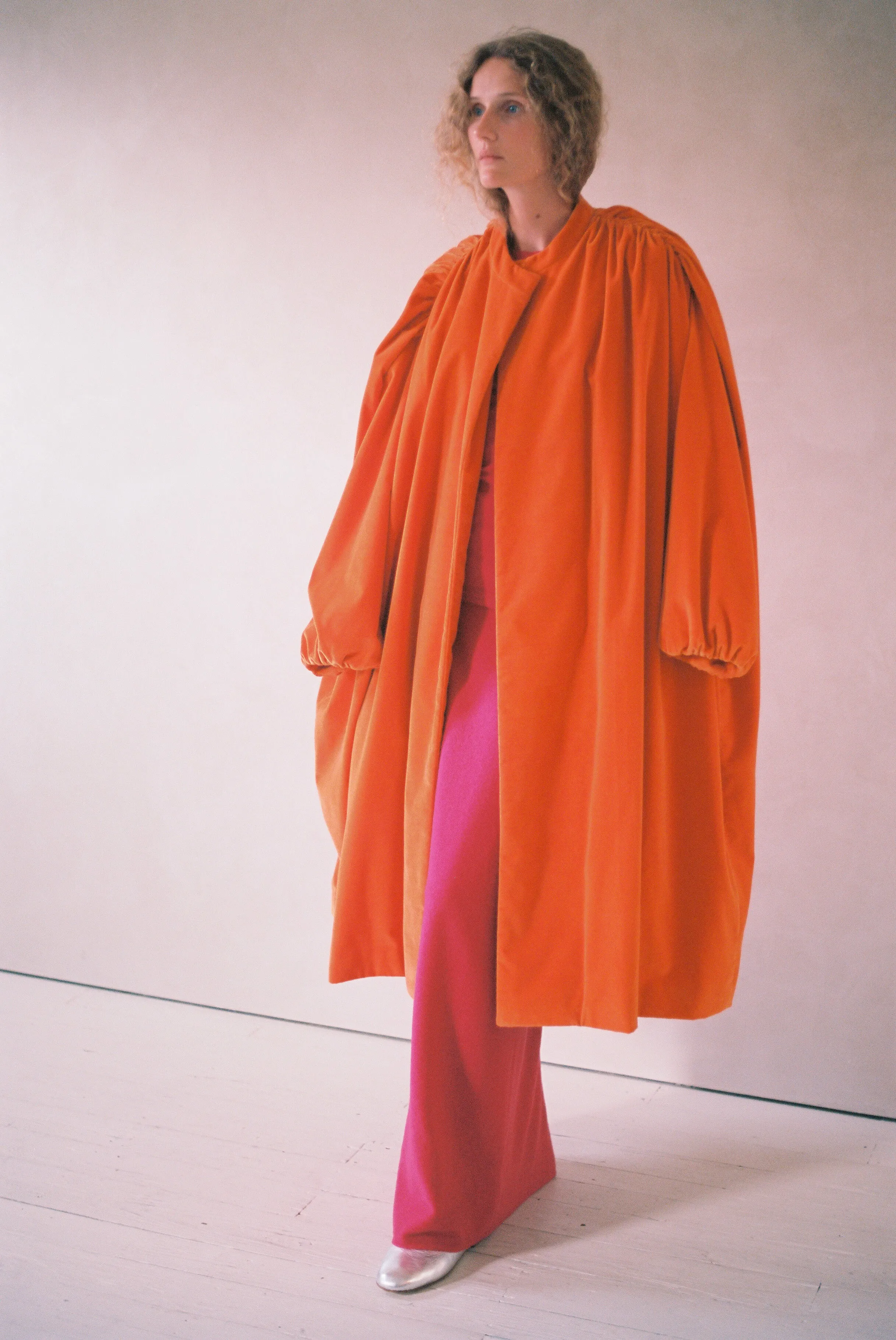 Gathered Opera Coat in Orange