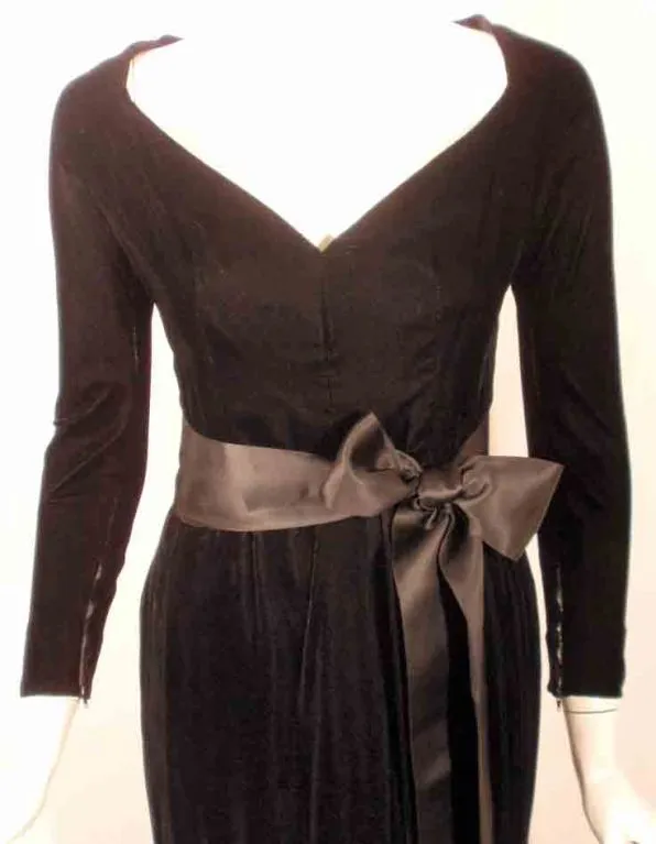 GIVENCHY Black Velvet Gown w/ Horsehair, Rhinestone & Trim