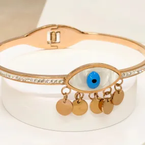 Rose Gold Plated Evil's Eye Zirconia Studded Charm Bracelet