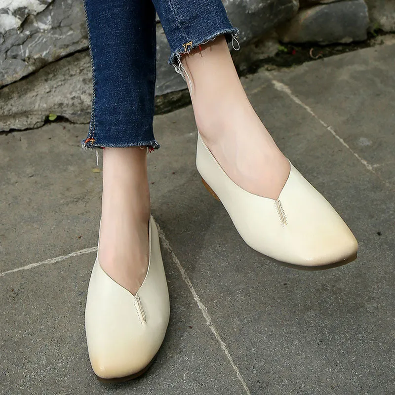 Spring Leather Flats 2020 Pointed Head