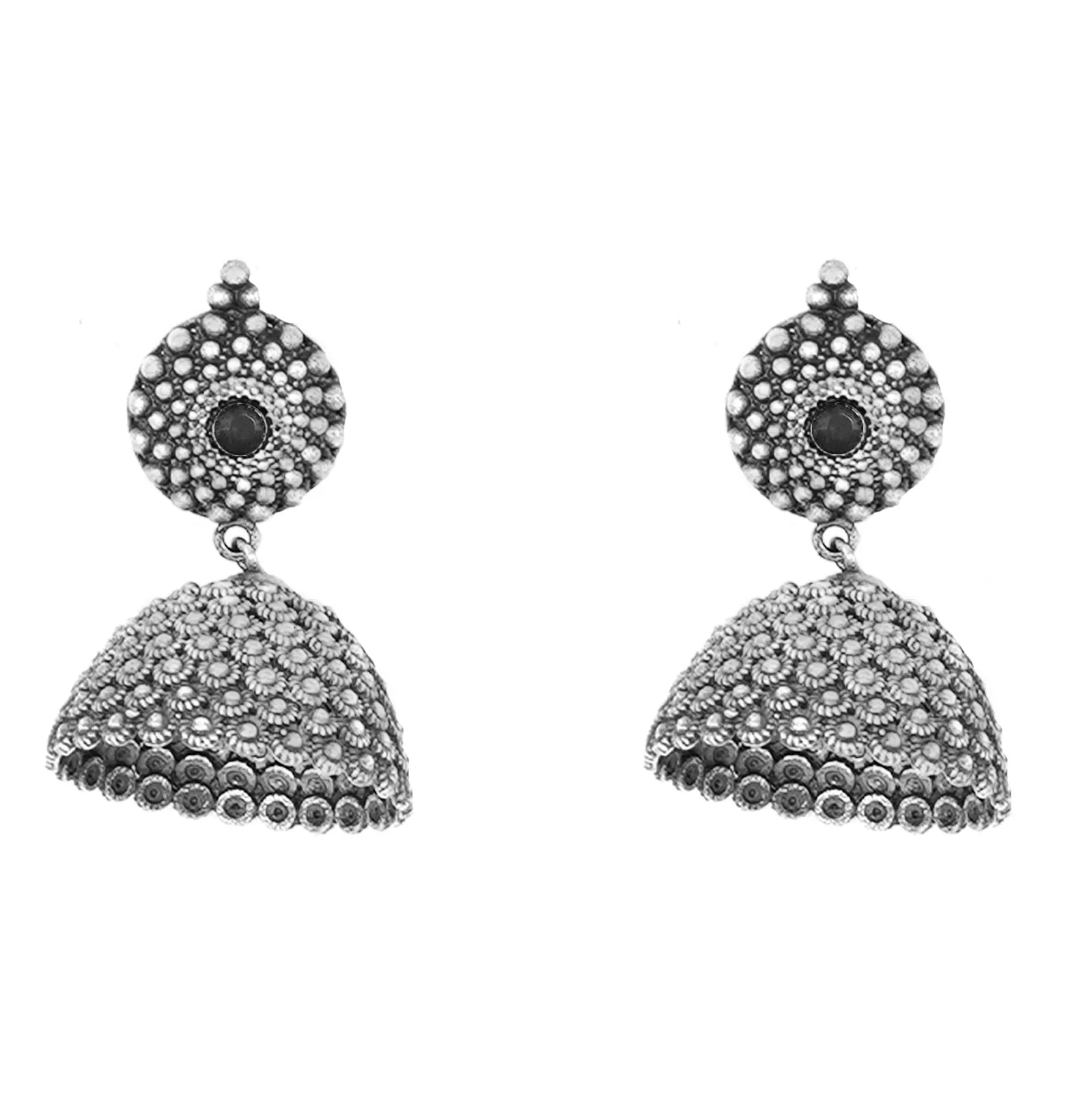 Teejh Dharvi Black Stone Antique Silver Jhumki