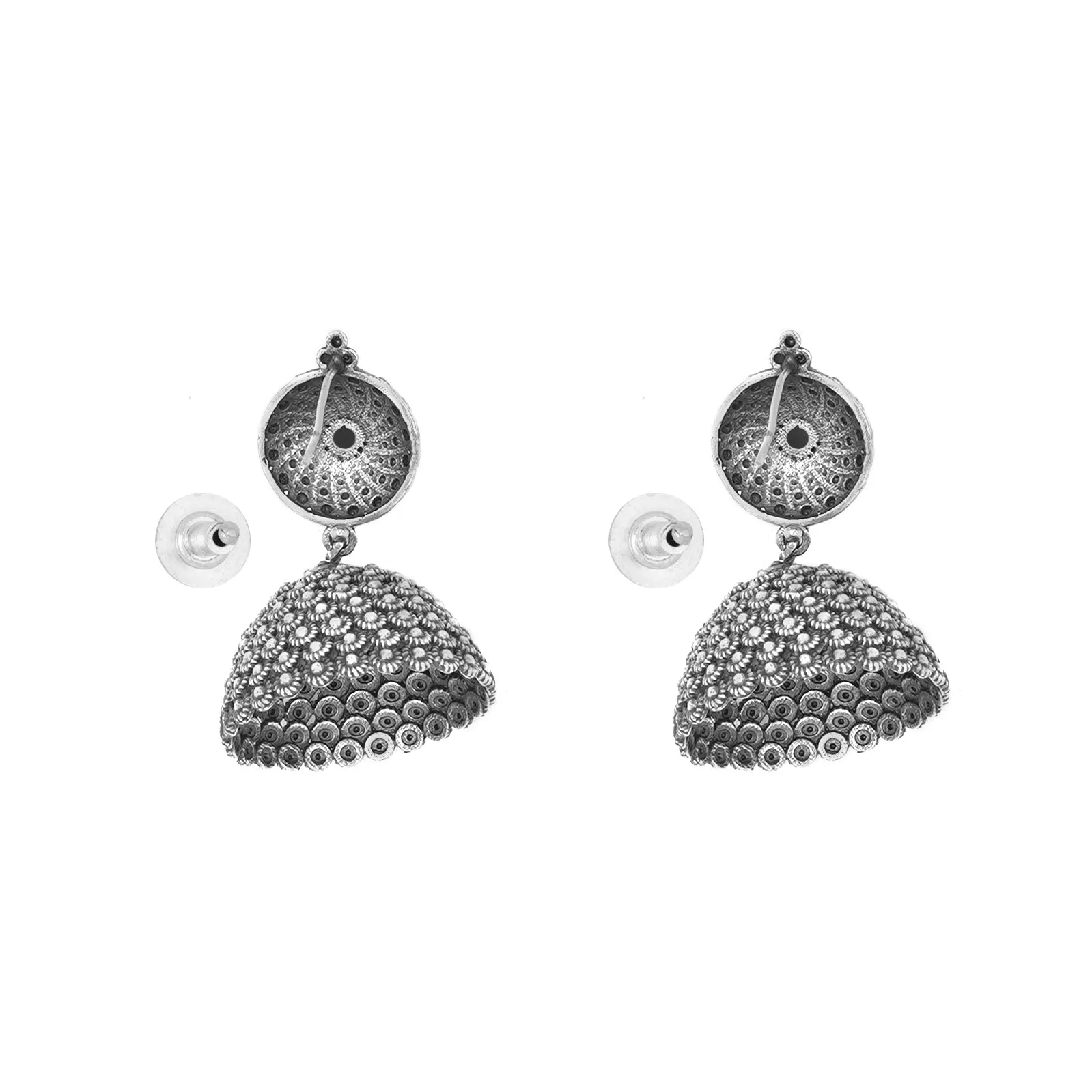 Teejh Dharvi Black Stone Antique Silver Jhumki