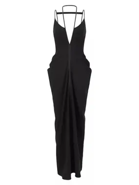 Women’s Black Draped V-Neck Backless Dress